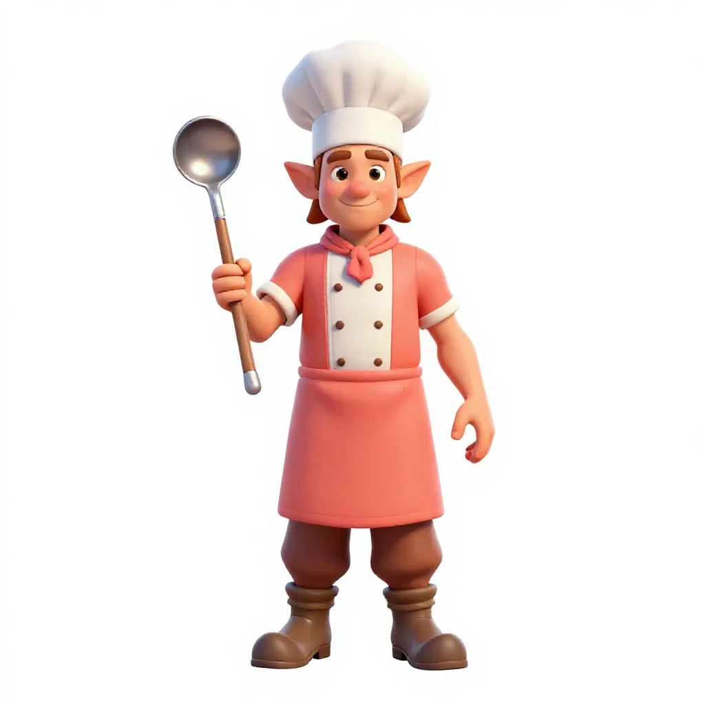 Halfling cook with a ladle isolated on a white background
