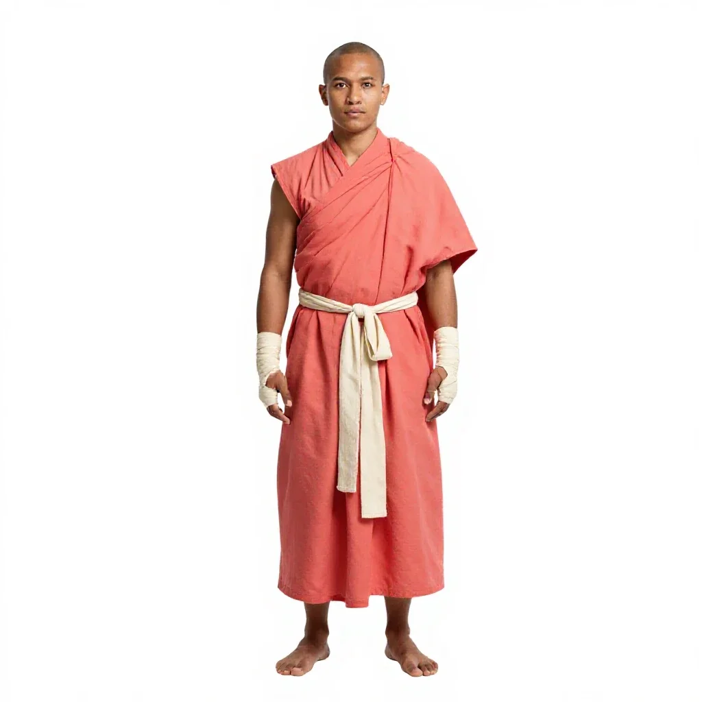Monastic warrior with wrapped hands isolated on a white background
