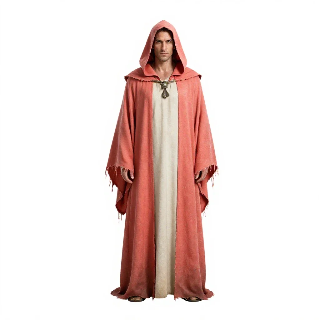 Necromancer in tattered robes isolated on a white background
