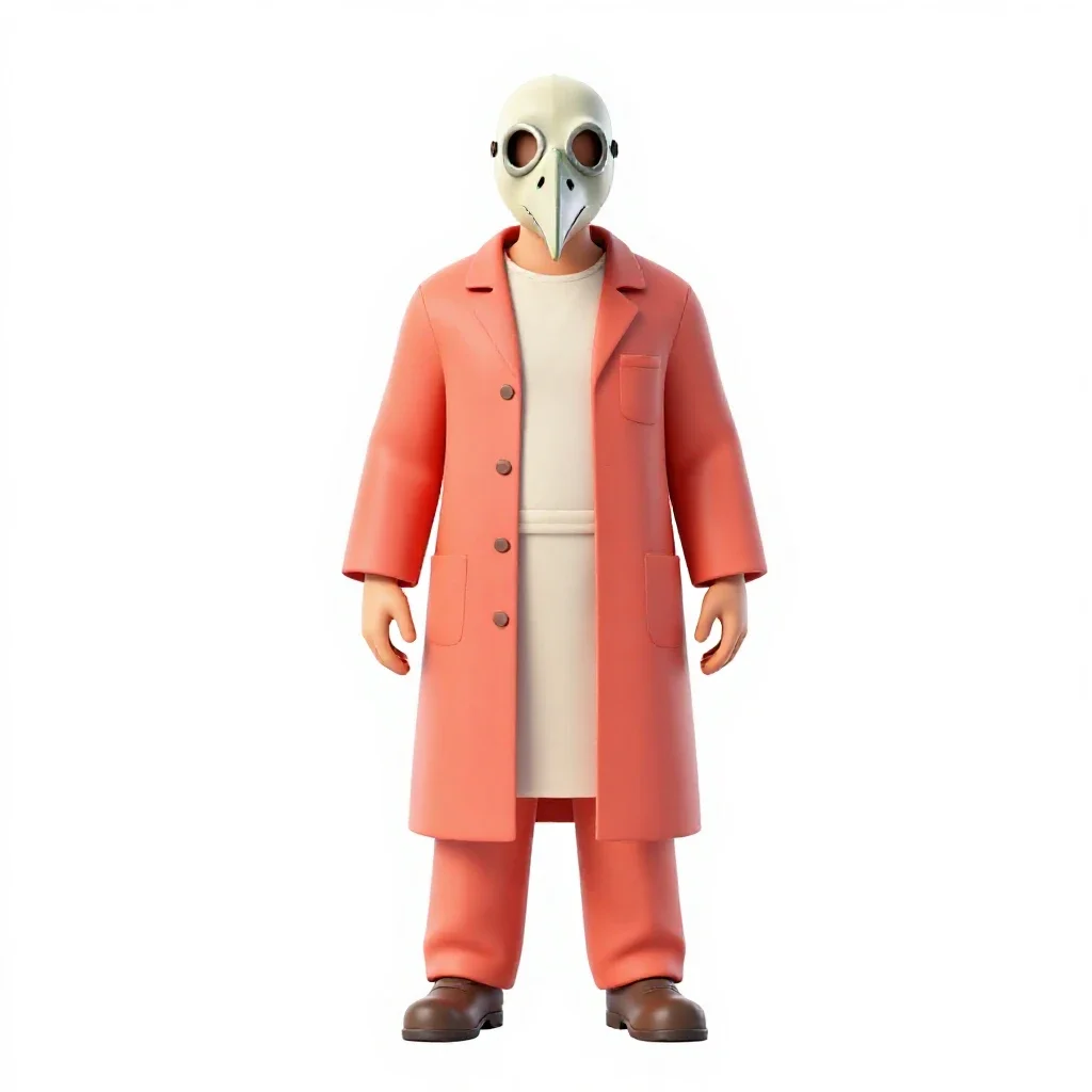 Plague doctor with a beaked mask isolated on a white background