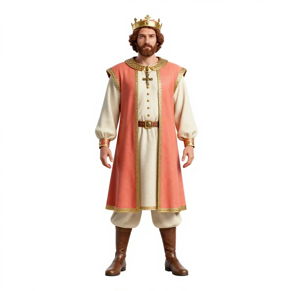 Royal cartographer with scroll tubes isolated on a white background