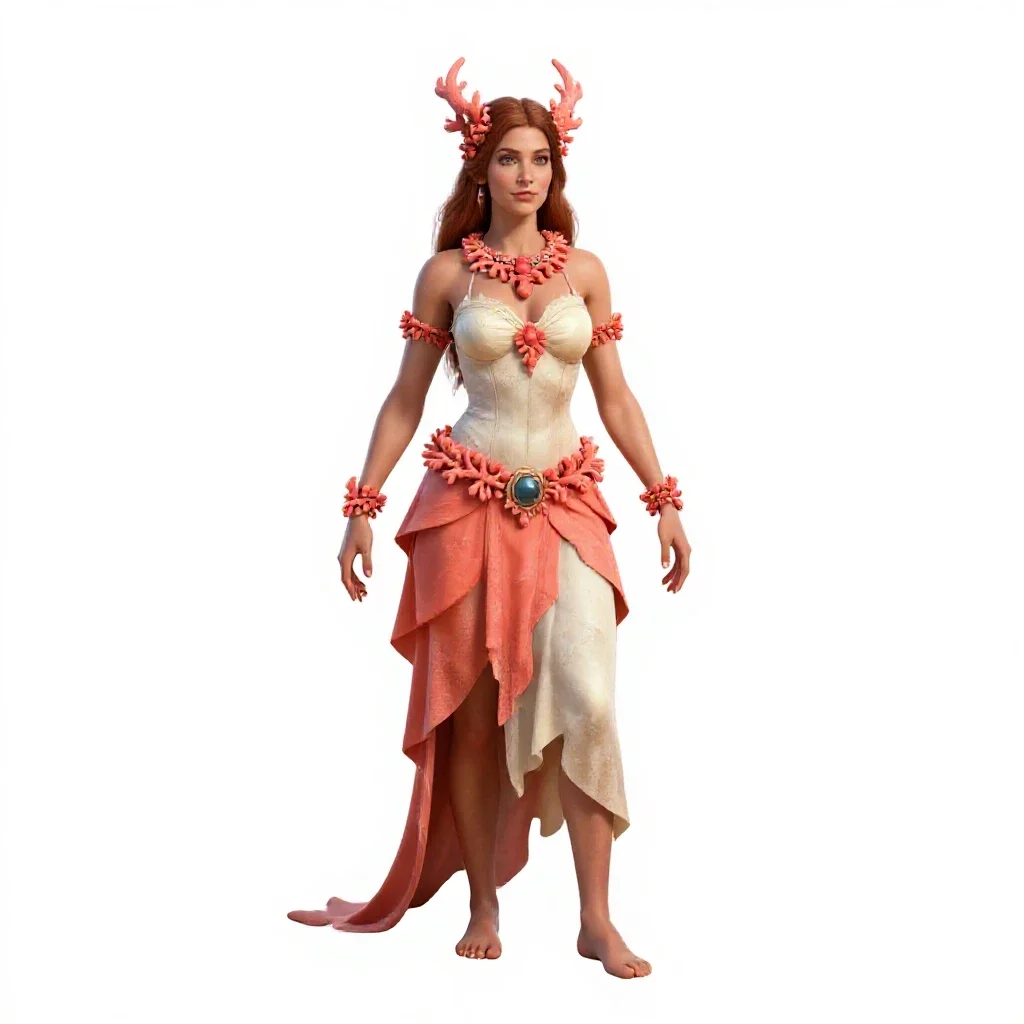 Sea witch with coral jewellery isolated on a white background