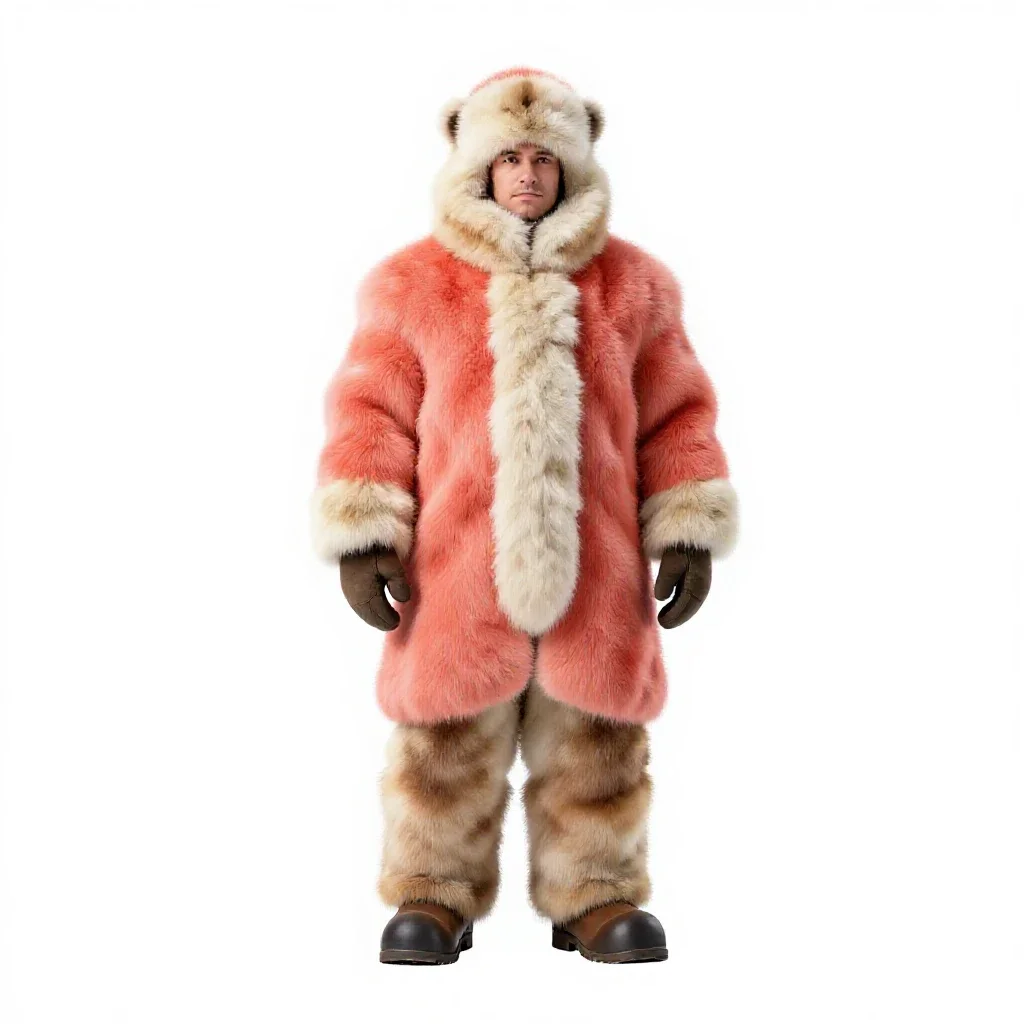 Snow-country hunter in furs isolated on a white background