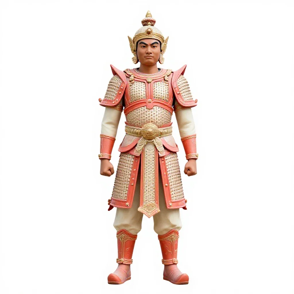 Temple guardian in ceremonial armour isolated on a white background