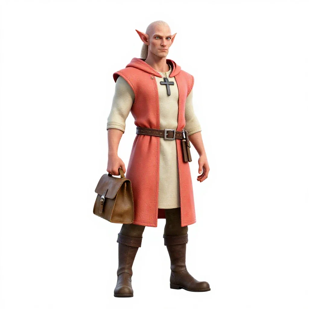 Tiefling scholar with a satchel isolated on a white background