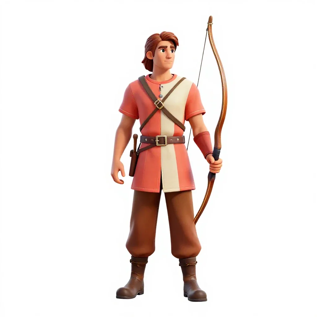 Wandering forest ranger with a longbow isolated on a white background