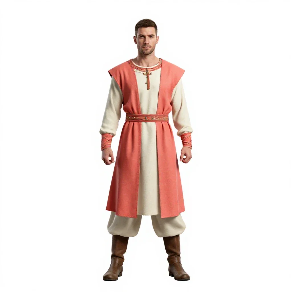 Elven archer in layered silks isolated on a white background