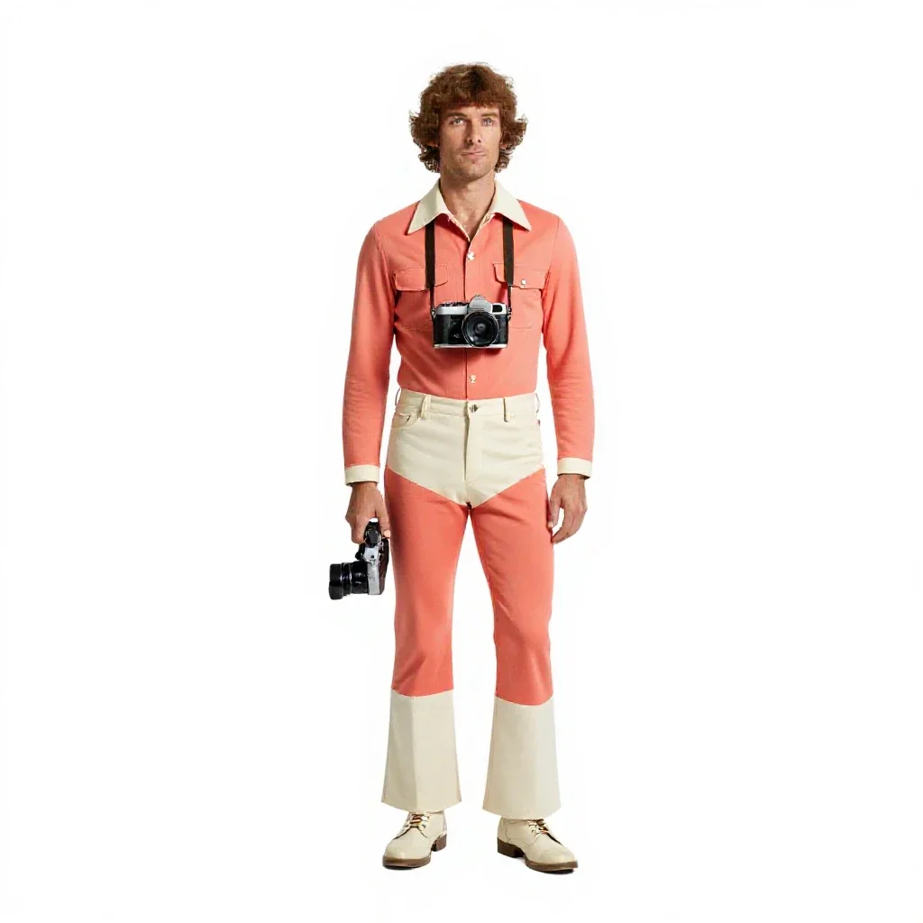 1970s festival photographer isolated on a white background
