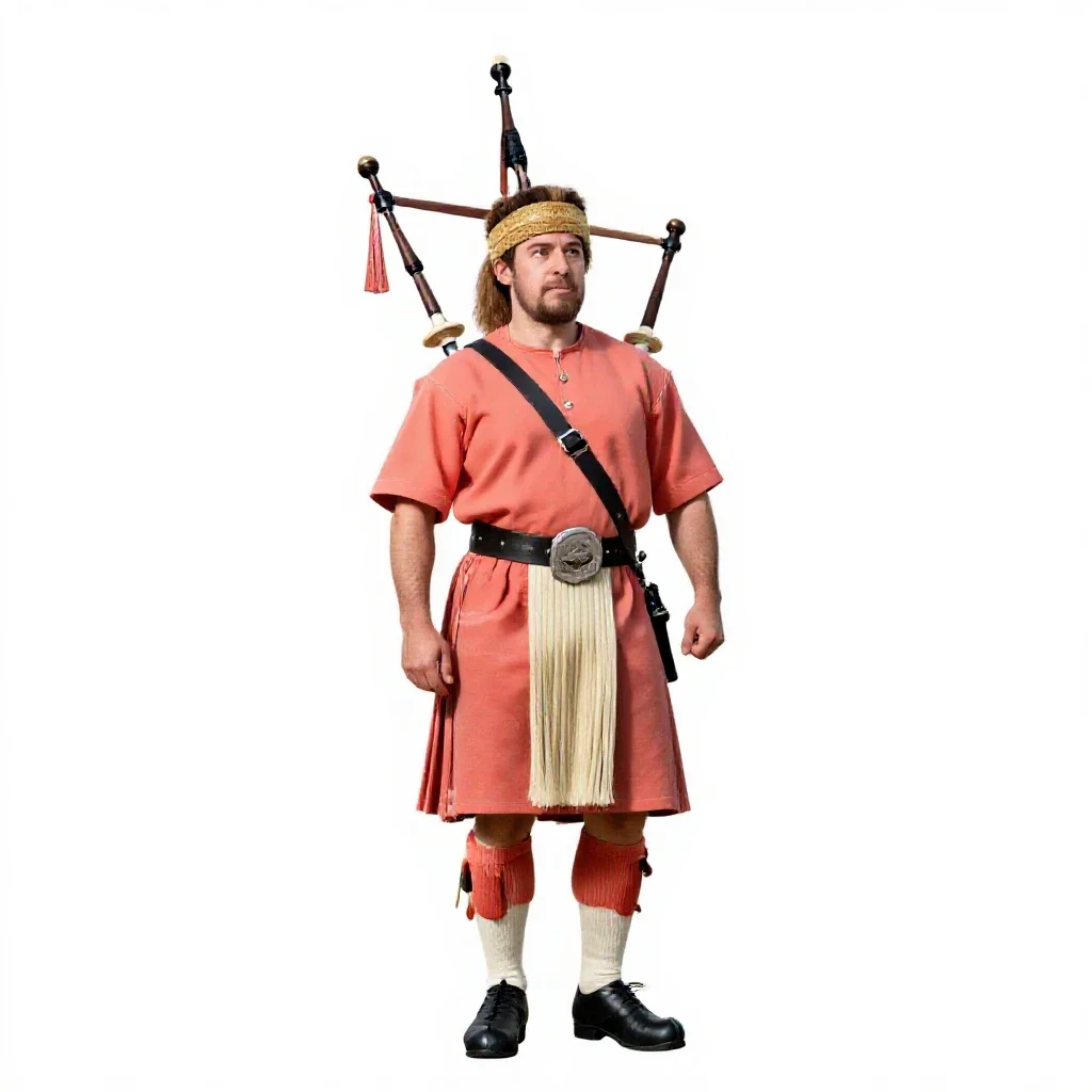 Highland piper isolated on a white background