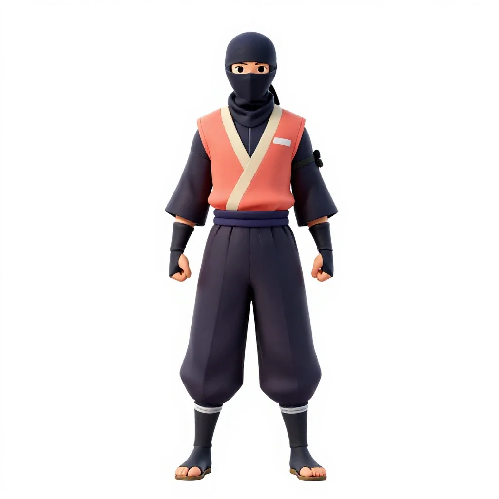 Ninja in dark cloth isolated on a white background