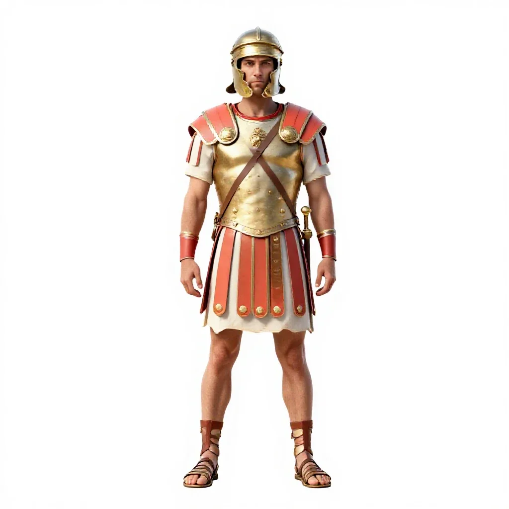 Roman legionary with a scutum isolated on a white background