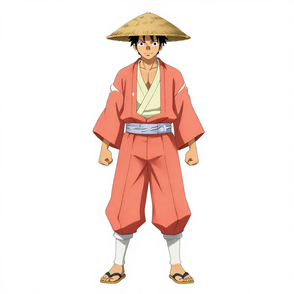 Ronin with a straw hat isolated on a white background