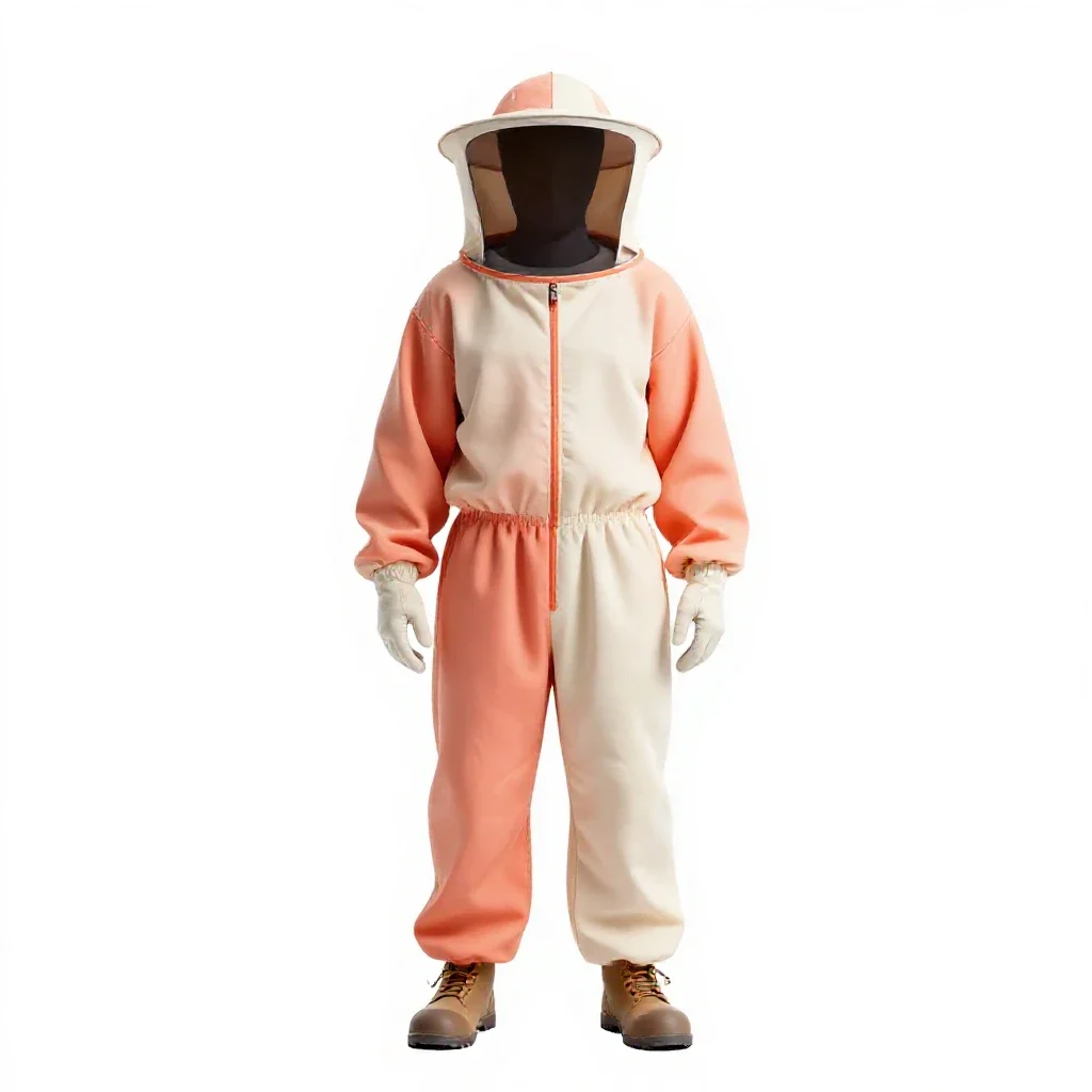 Beekeeper in a veiled suit isolated on a white background