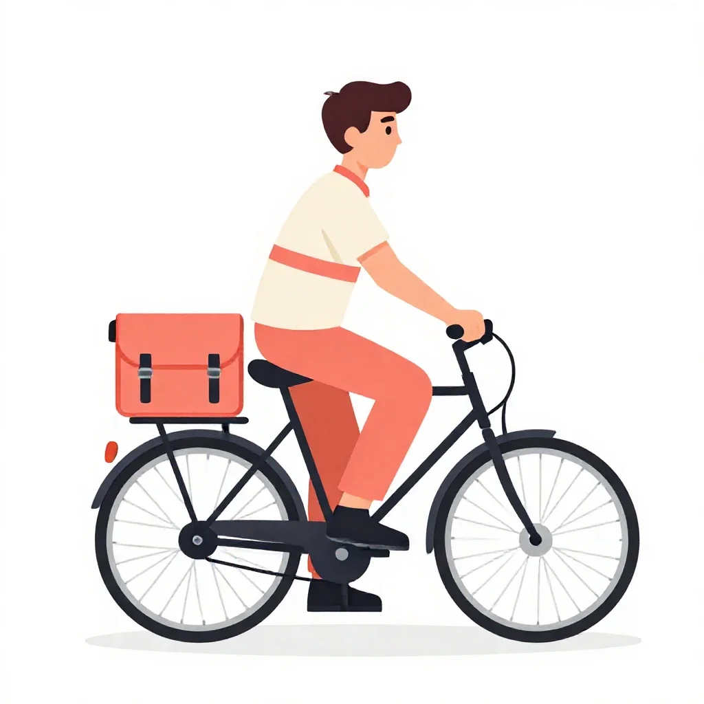 Bicycle courier with a messenger bag isolated on a white background