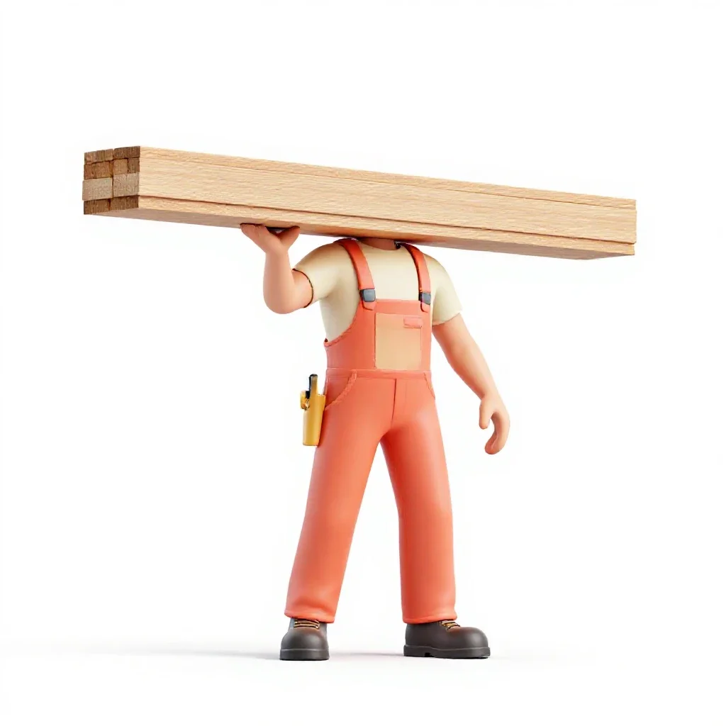 Carpenter shouldering timber isolated on a white background