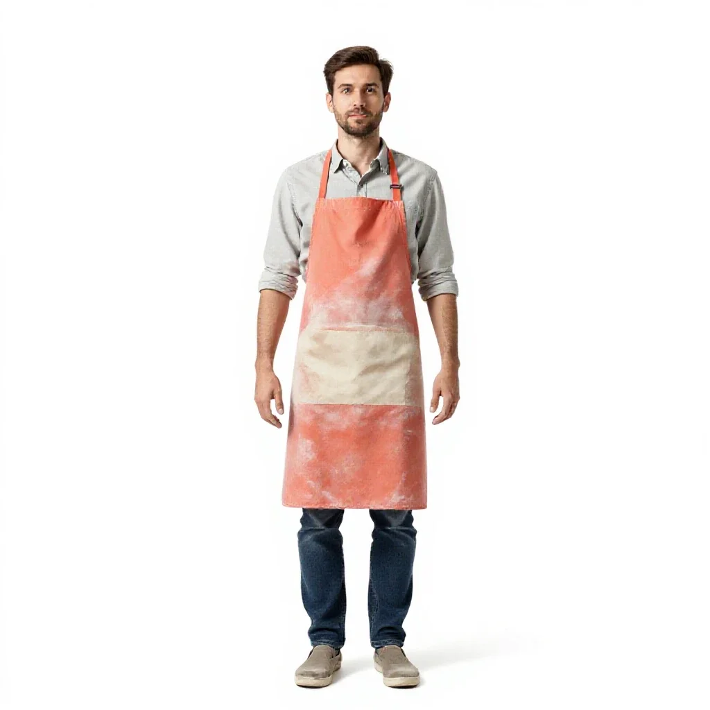 Ceramicist in a clay-dusted apron isolated on a white background