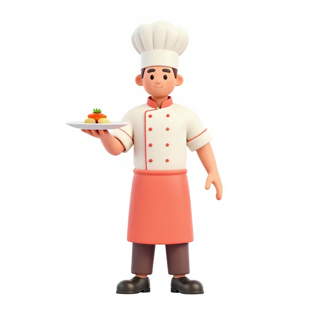 Chef plating a dish isolated on a white background