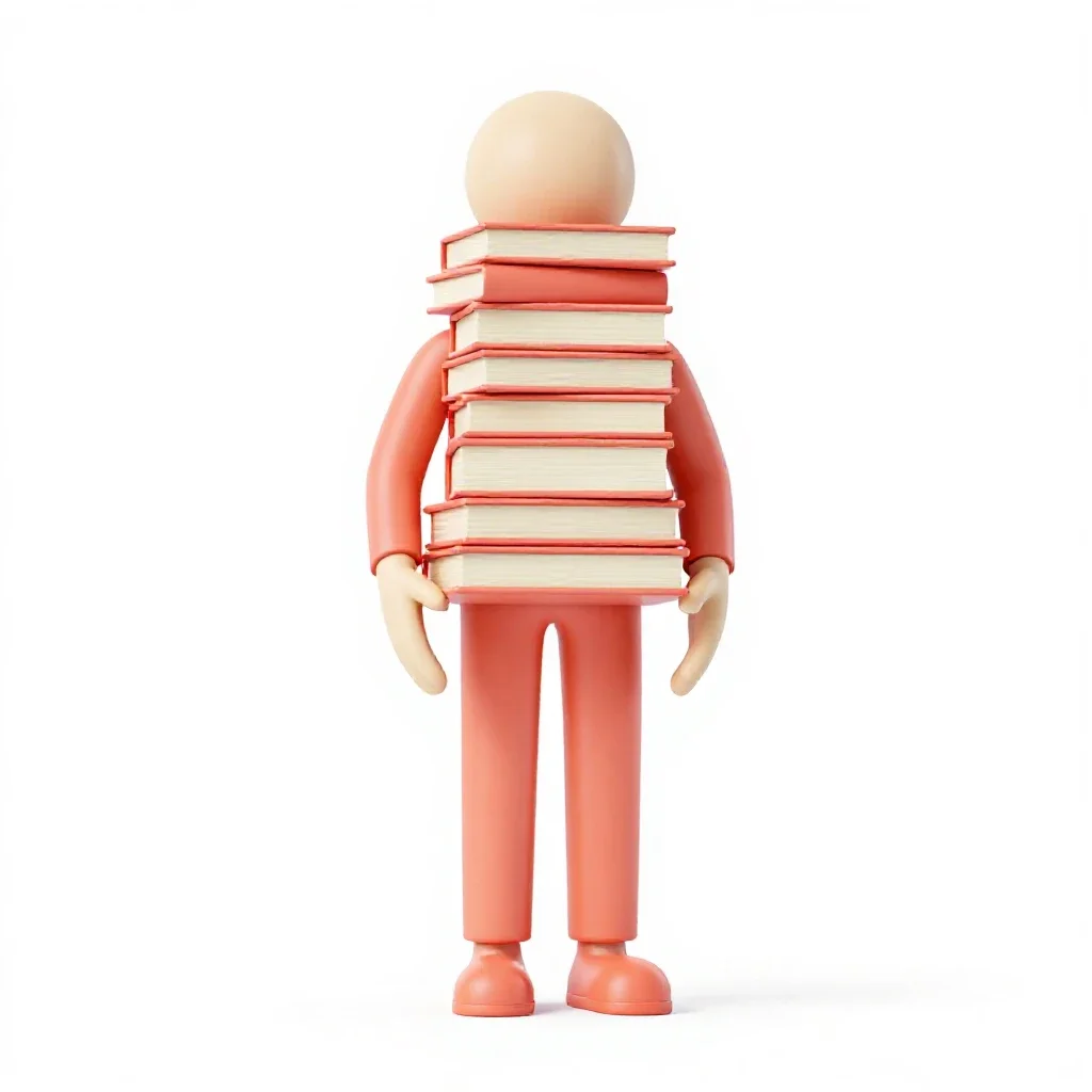 Librarian with a stack of books isolated on a white background