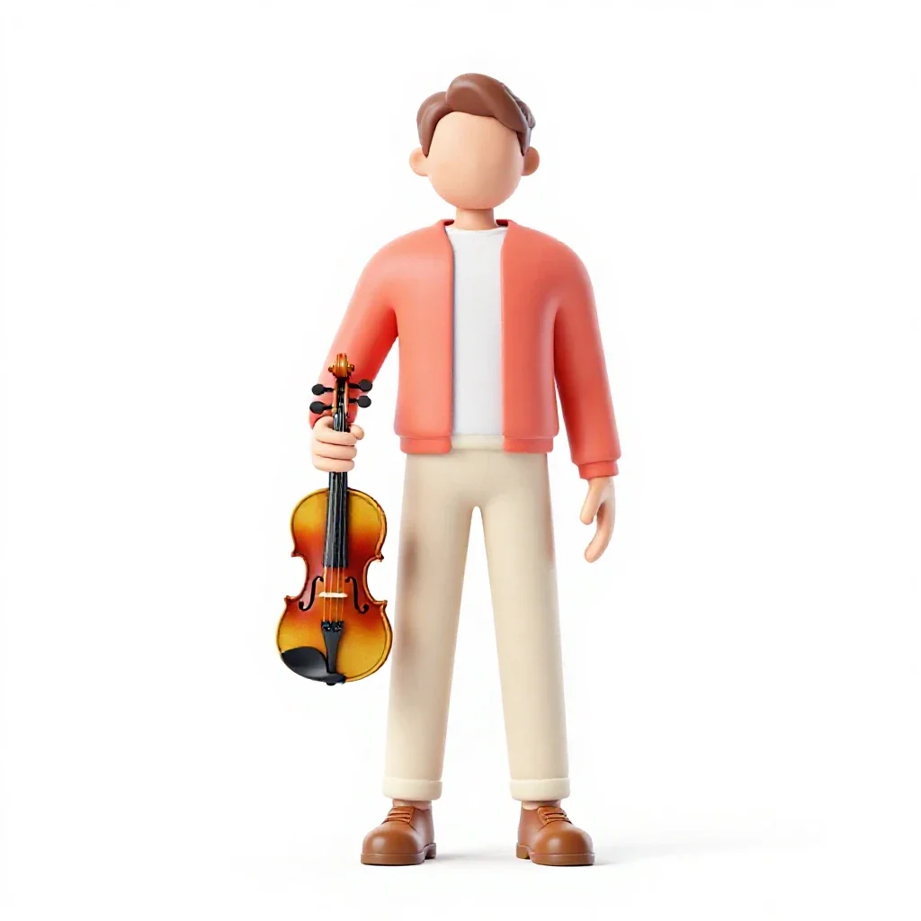 Luthier holding a violin isolated on a white background
