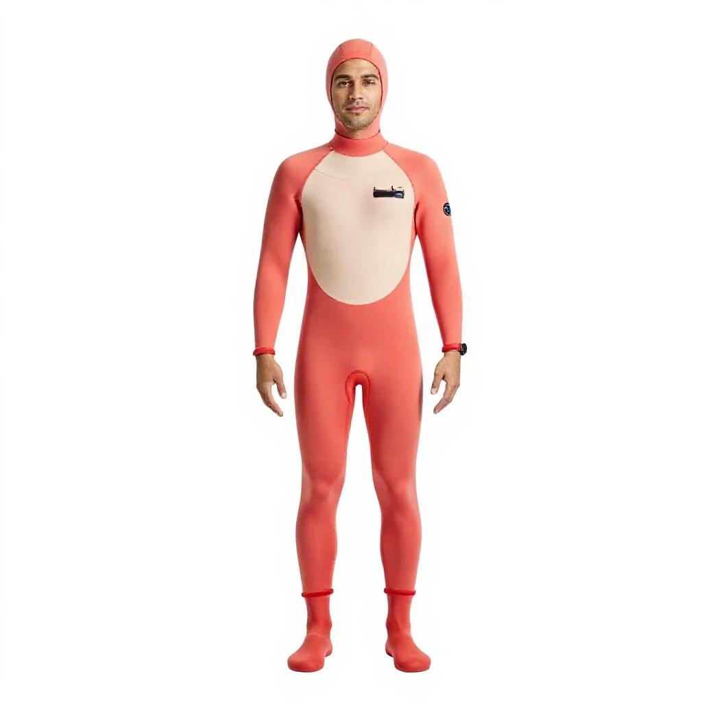 Marine biologist in a wetsuit isolated on a white background