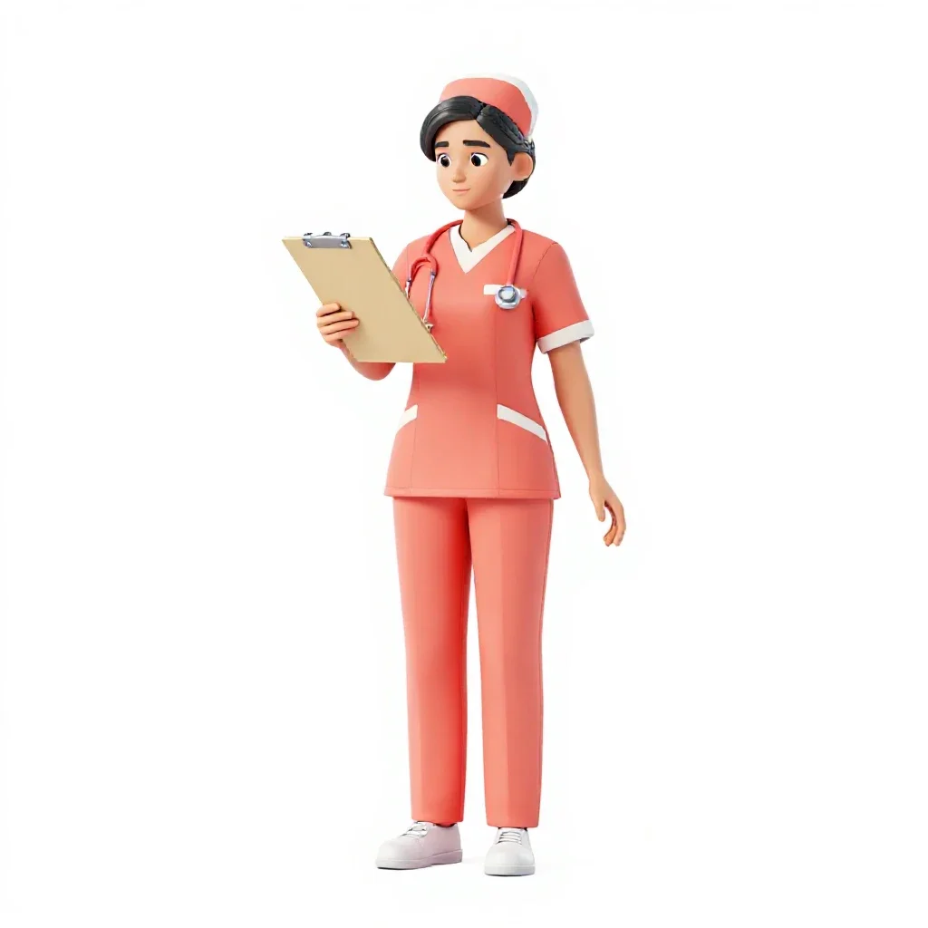 Nurse checking a chart isolated on a white background