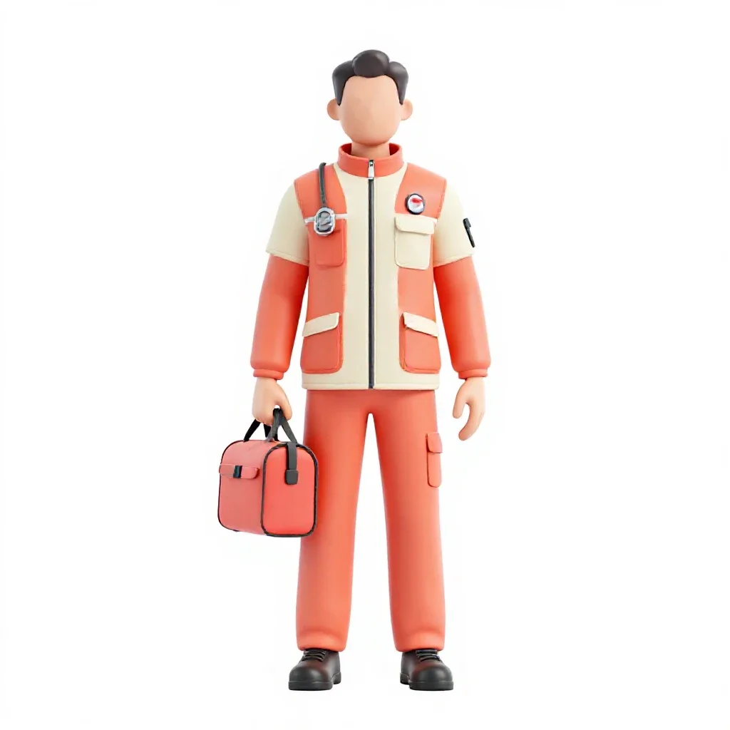 Paramedic with a response bag isolated on a white background