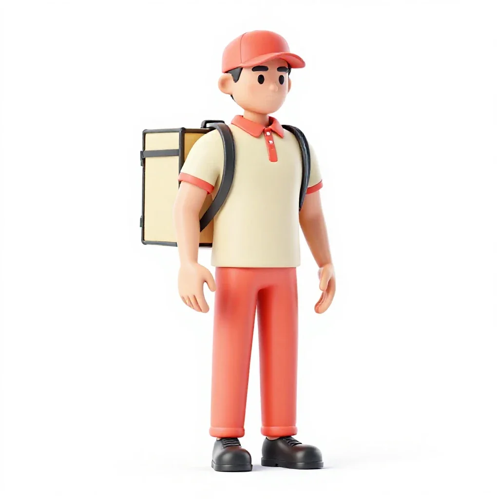 Postal courier with a satchel isolated on a white background