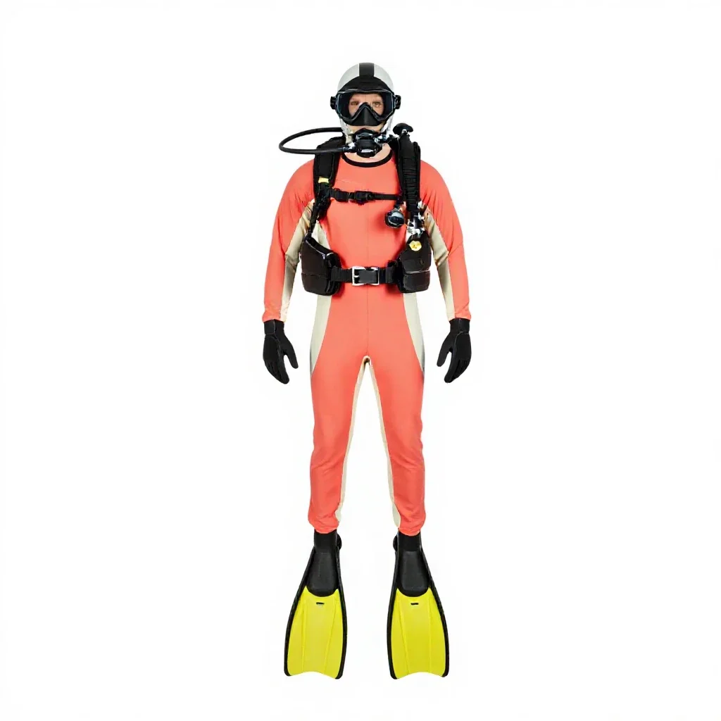 Rescue diver with fins isolated on a white background