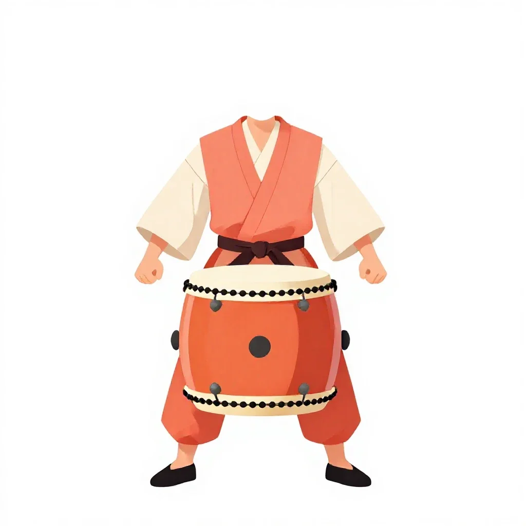 Taiko drummer isolated on a white background