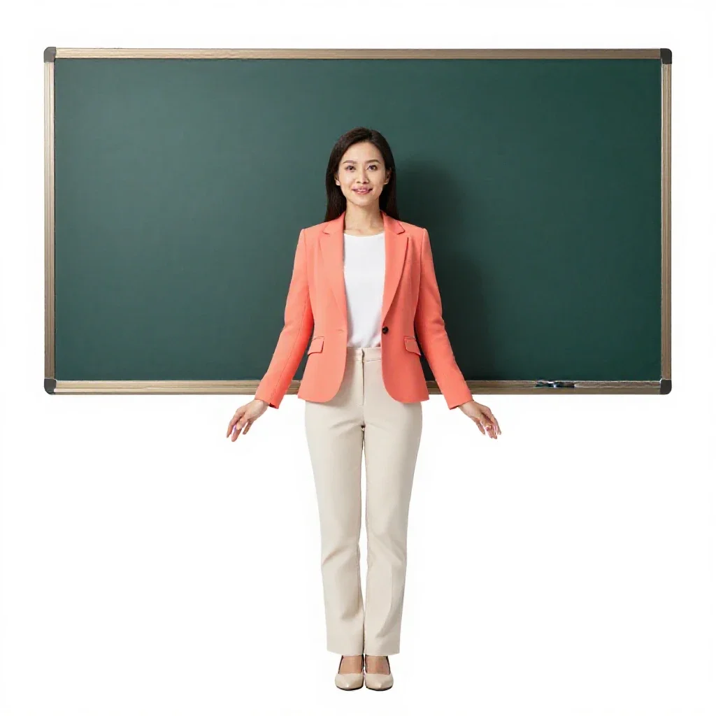 Teacher at a chalkboard isolated on a white background
