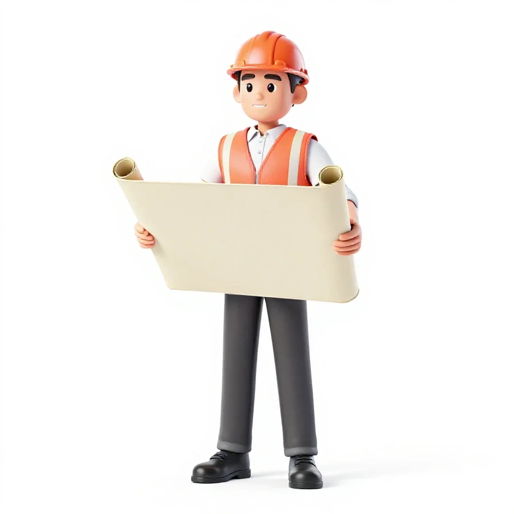 Architect carrying rolled plans isolated on a white background