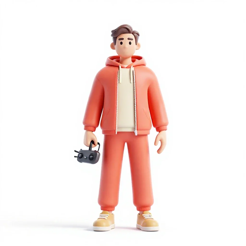 Drone wrangler with a control rig isolated on a white background