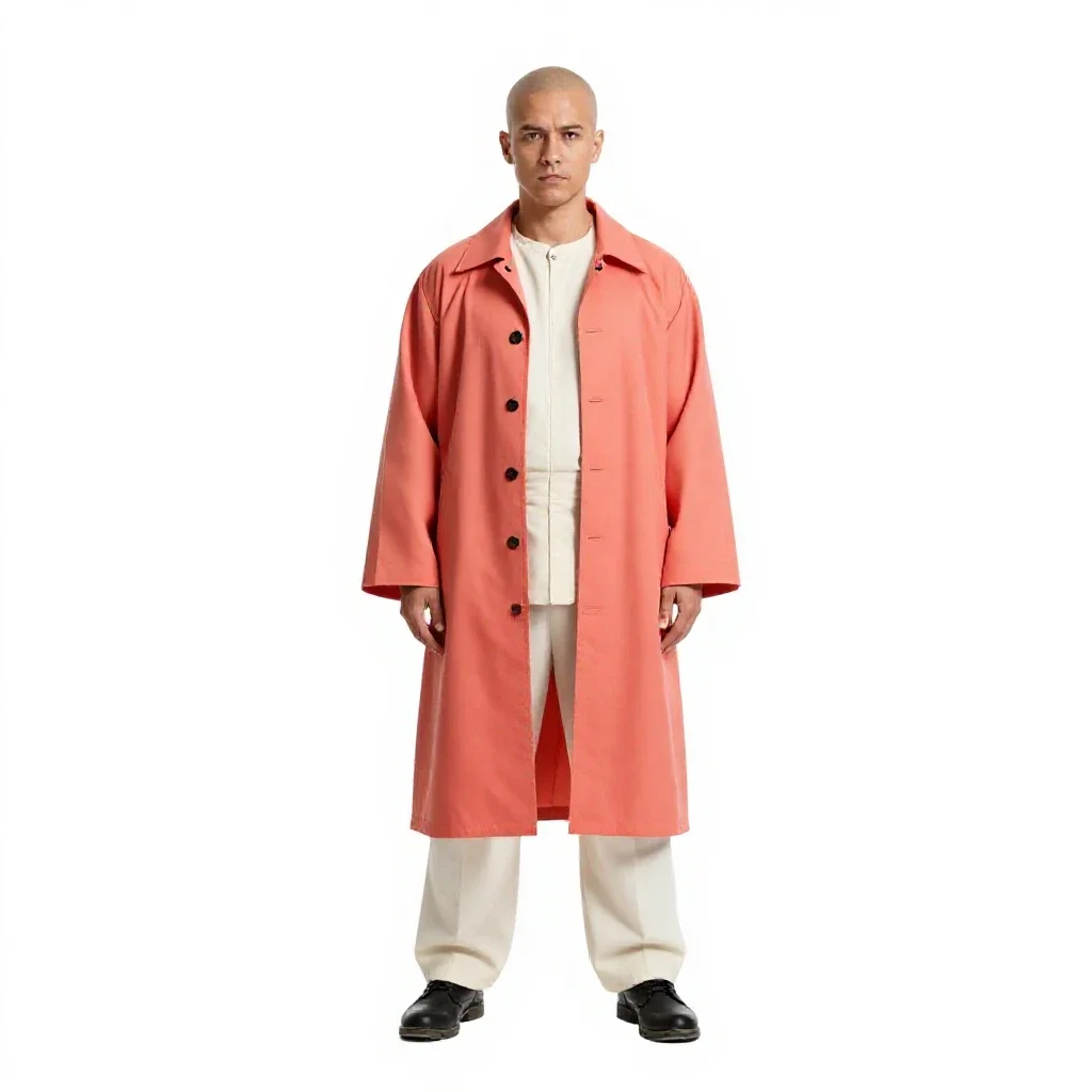 Street samurai in a long coat isolated on a white background