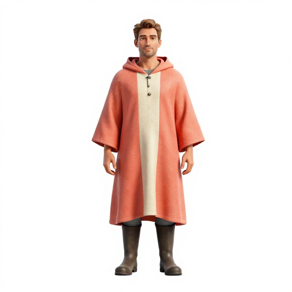 Off-world farmer in a sun cloak isolated on a white background