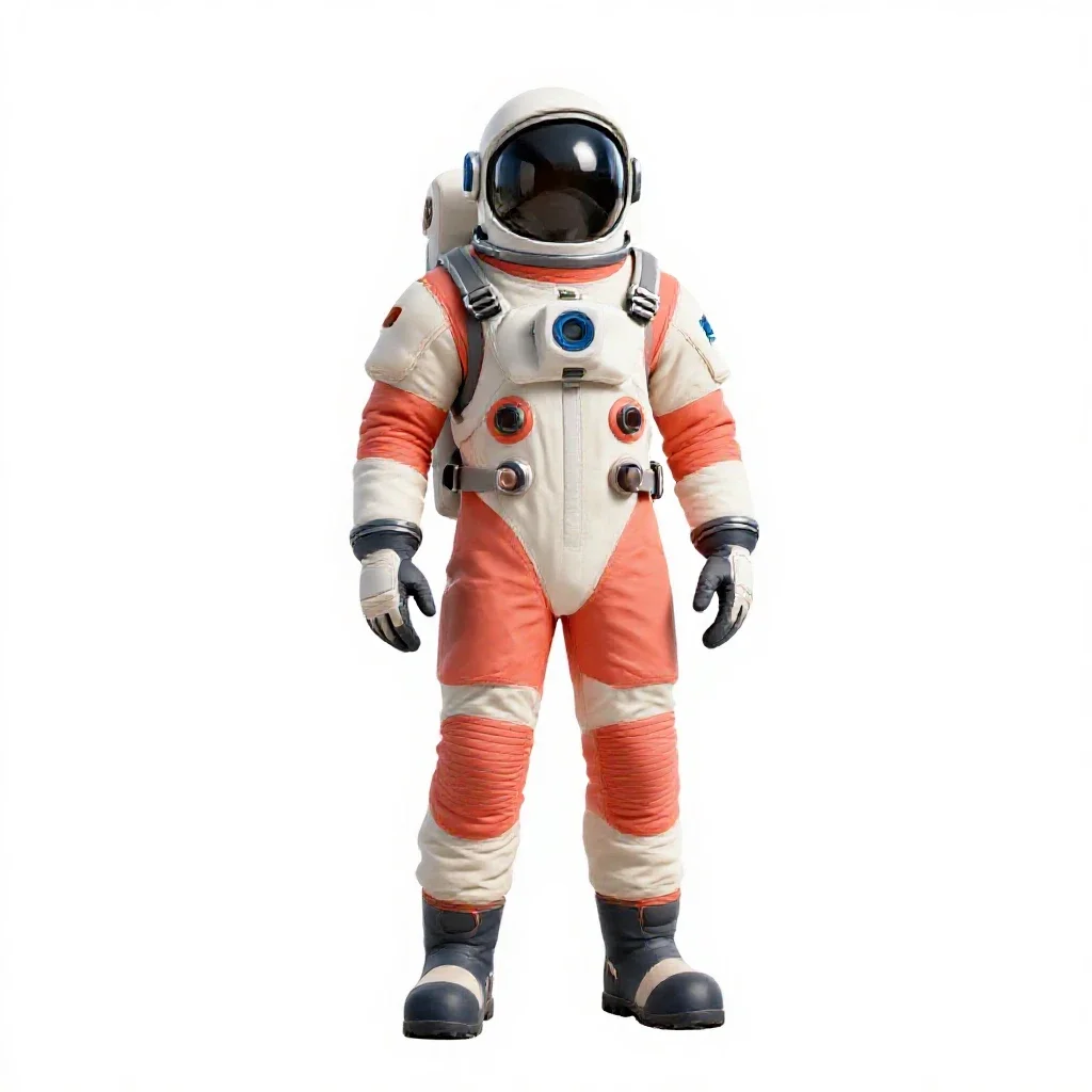 Orbital station engineer in a pressure suit isolated on a white background