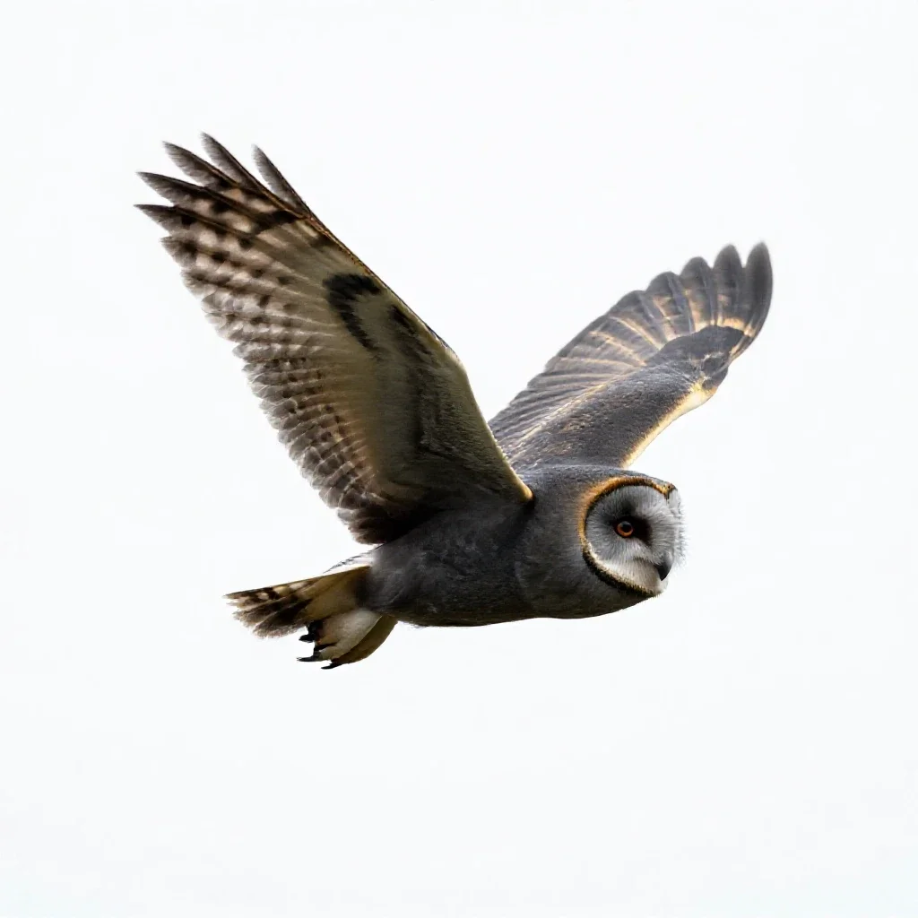 Barn owl in flight isolated on a white background
