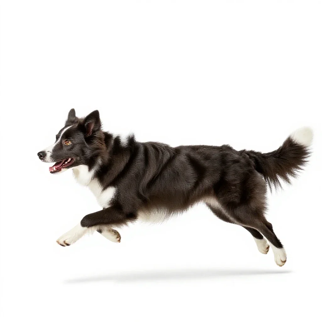 Border collie mid-leap isolated on a white background