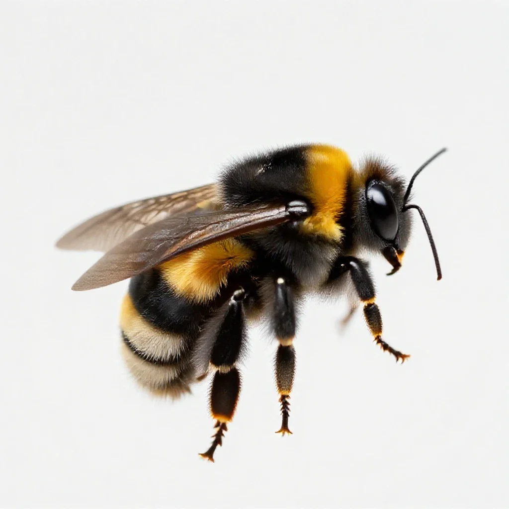Bumblebee on approach isolated on a white background