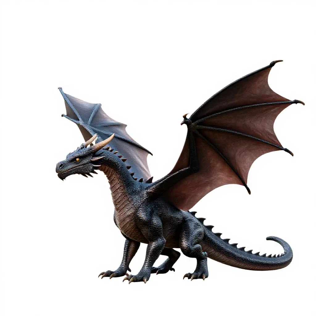 Dragon with folded wings isolated on a white background