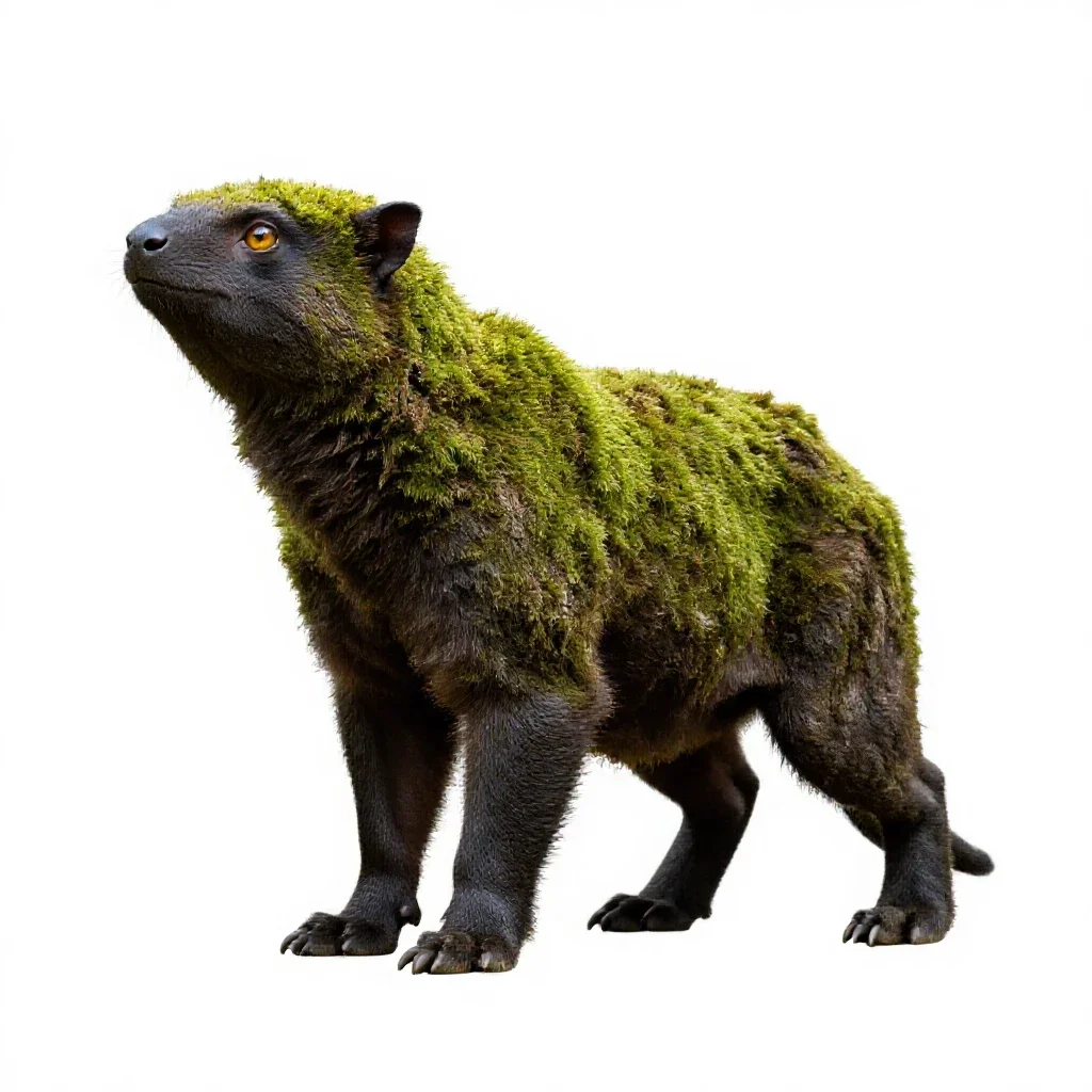 Forest spirit of moss and bark isolated on a white background
