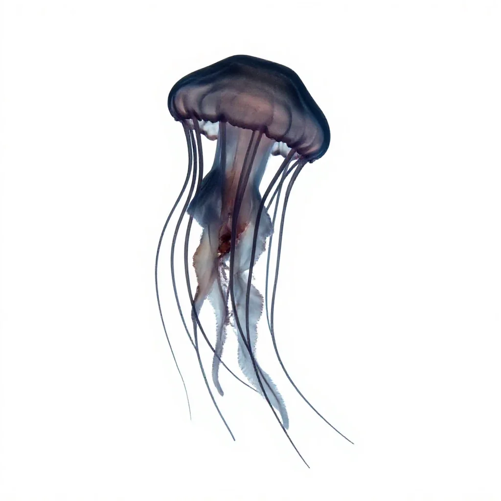 Jellyfish with long tendrils isolated on a white background