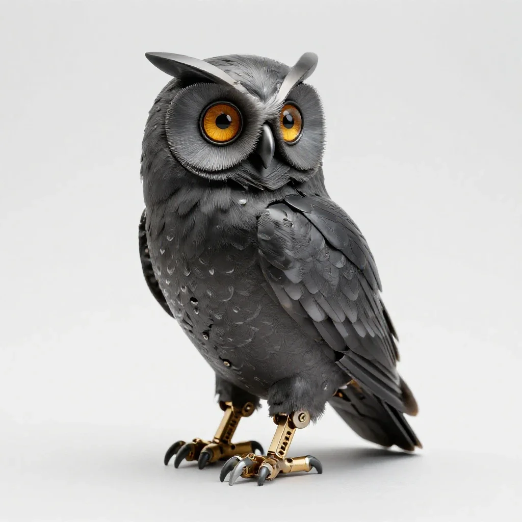 Mechanical owl automaton isolated on a white background