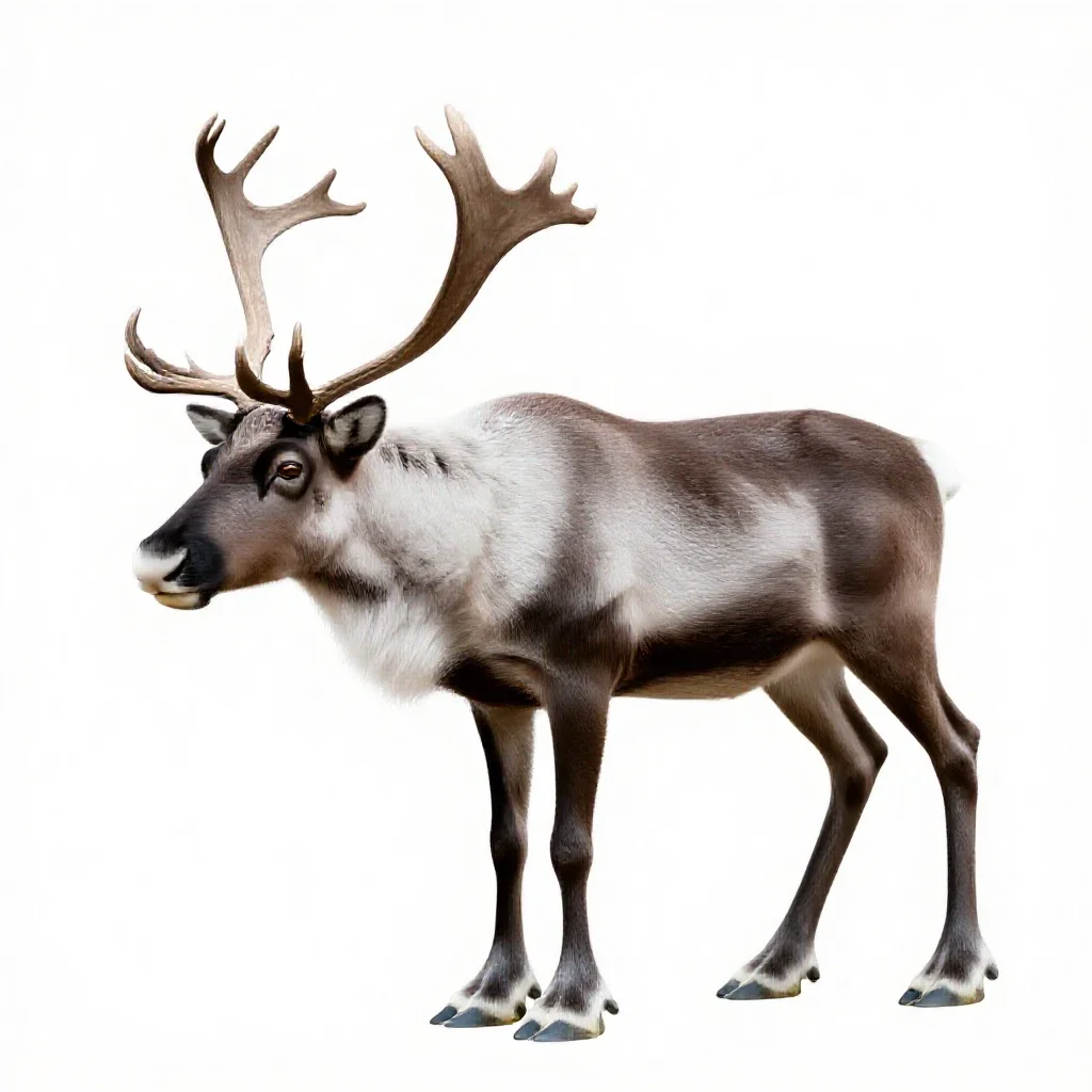 Reindeer with full antlers isolated on a white background