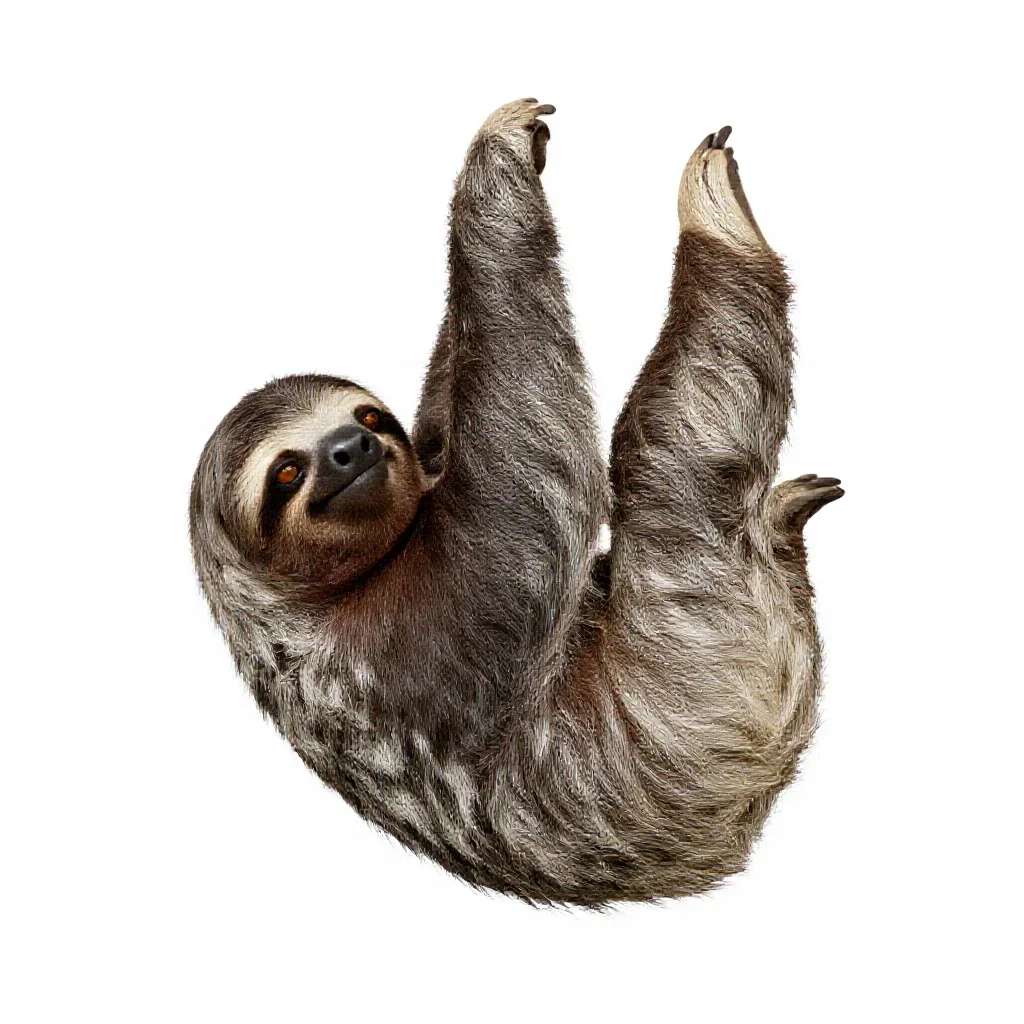 Sloth hanging isolated on a white background