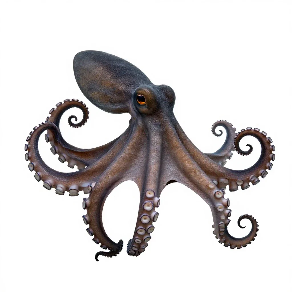 Octopus with curled arms isolated on a white background