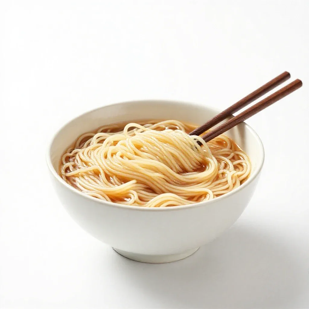 Bowl of noodles with chopsticks isolated on a white background