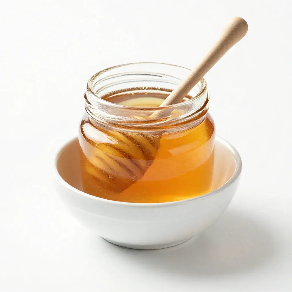 Jar of honey with a dipper isolated on a white background