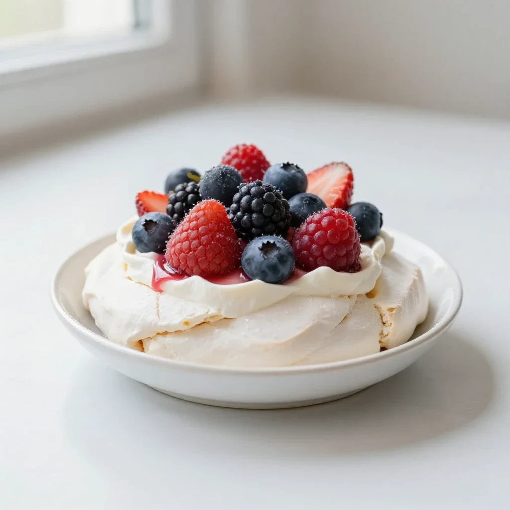 Pavlova with berries isolated on a white background