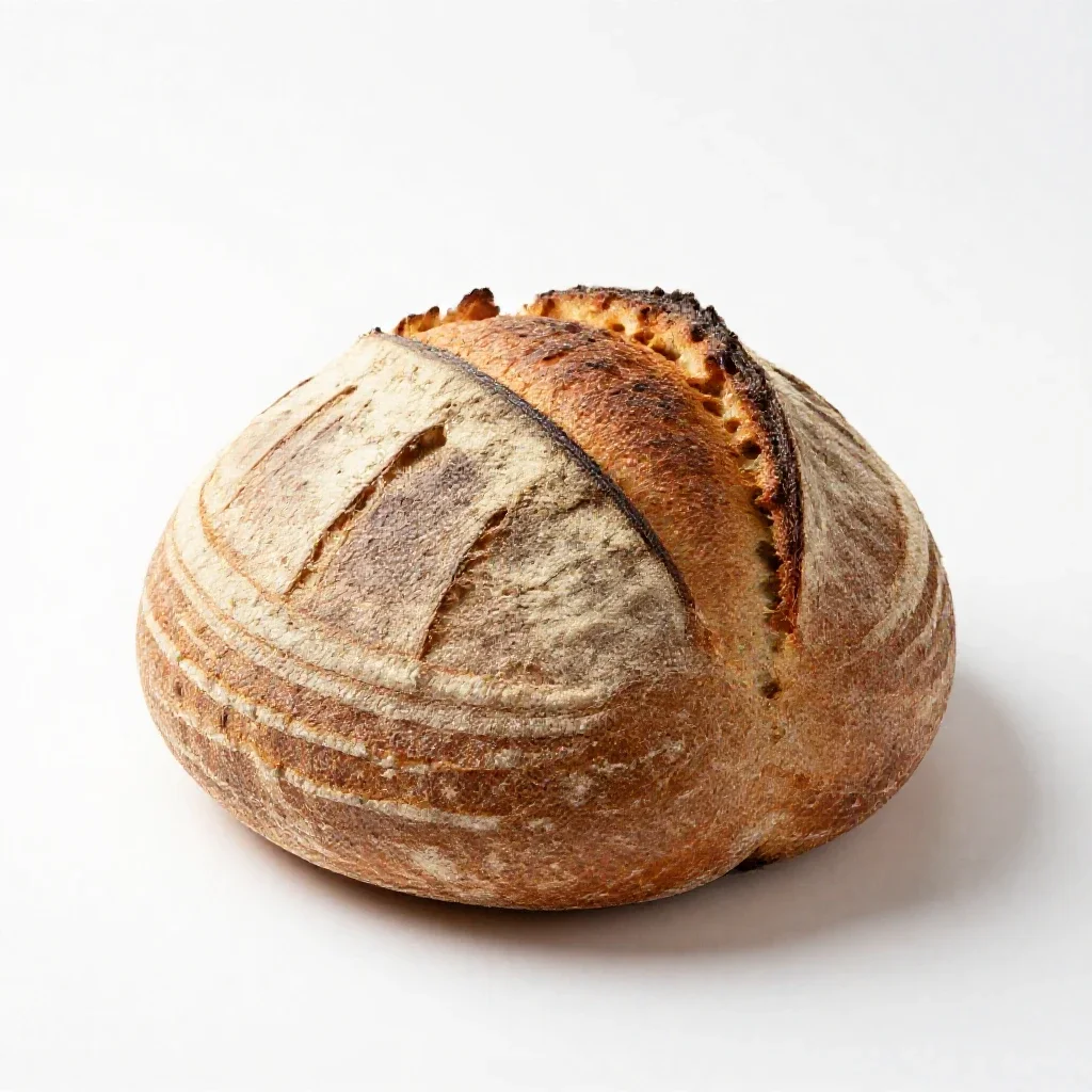 Sourdough boule with a scored crust isolated on a white background