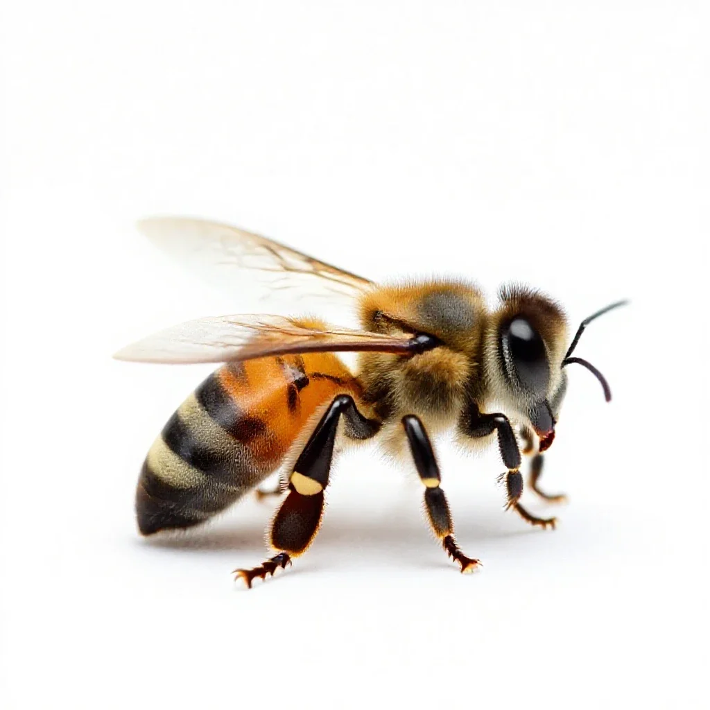 Honeybee on a comb isolated on a white background